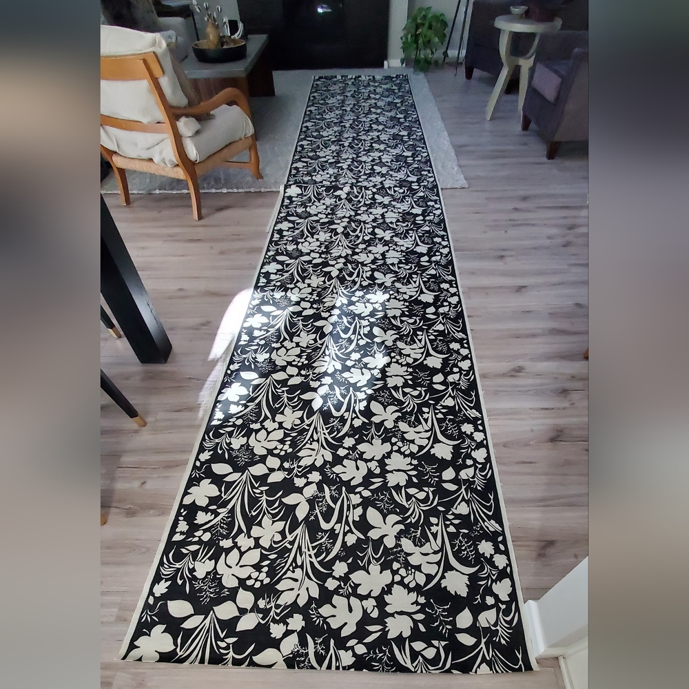 1970 British Gaydon Fabrics Barkcloth NEW Black/Cream Polynesian Floral 11.33yds